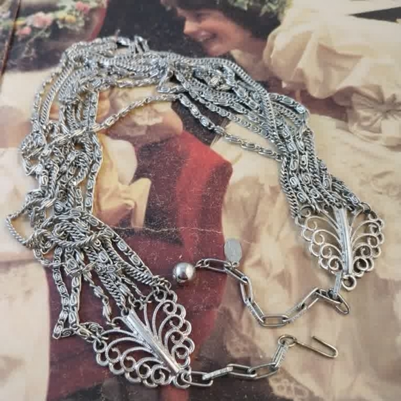 Vintage Layered Silver Multi-Row Necklace for Women - Picture 8 of 11